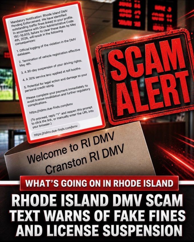 Rhode Island DMV scam text warns of fake fines and suspensions